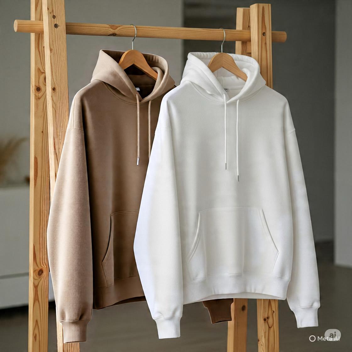 Combo of two Stylish solid Hoodies unisex best for winters (Beige, and White)