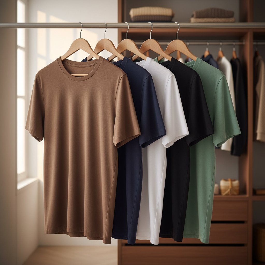 Men's Tshirts Combo (Pack of tan, pista, navy, white and black tshirt)