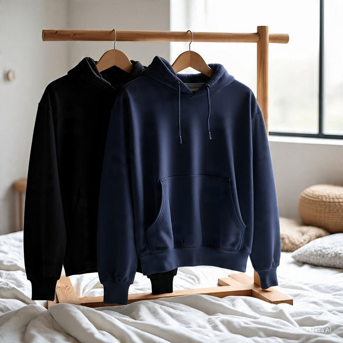 Combo of two Stylish solid Hoodies unisex best for winters black, blue