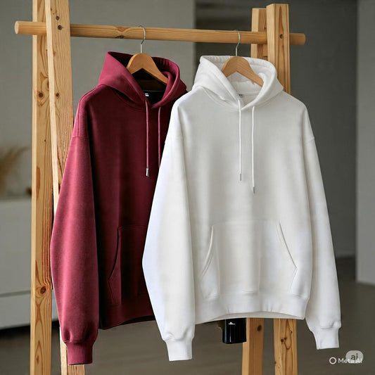 Combo of two Stylish solid Hoodies unisex best for winters (Wine, and White)