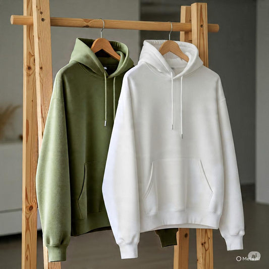 Combo of two Stylish solid Hoodies unisex best for winters (Pista, and White)