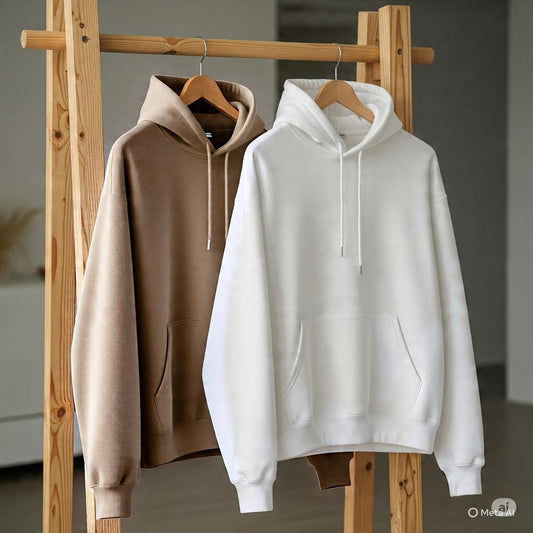 Combo of two Stylish solid Hoodies unisex best for winters (Beige, and White)