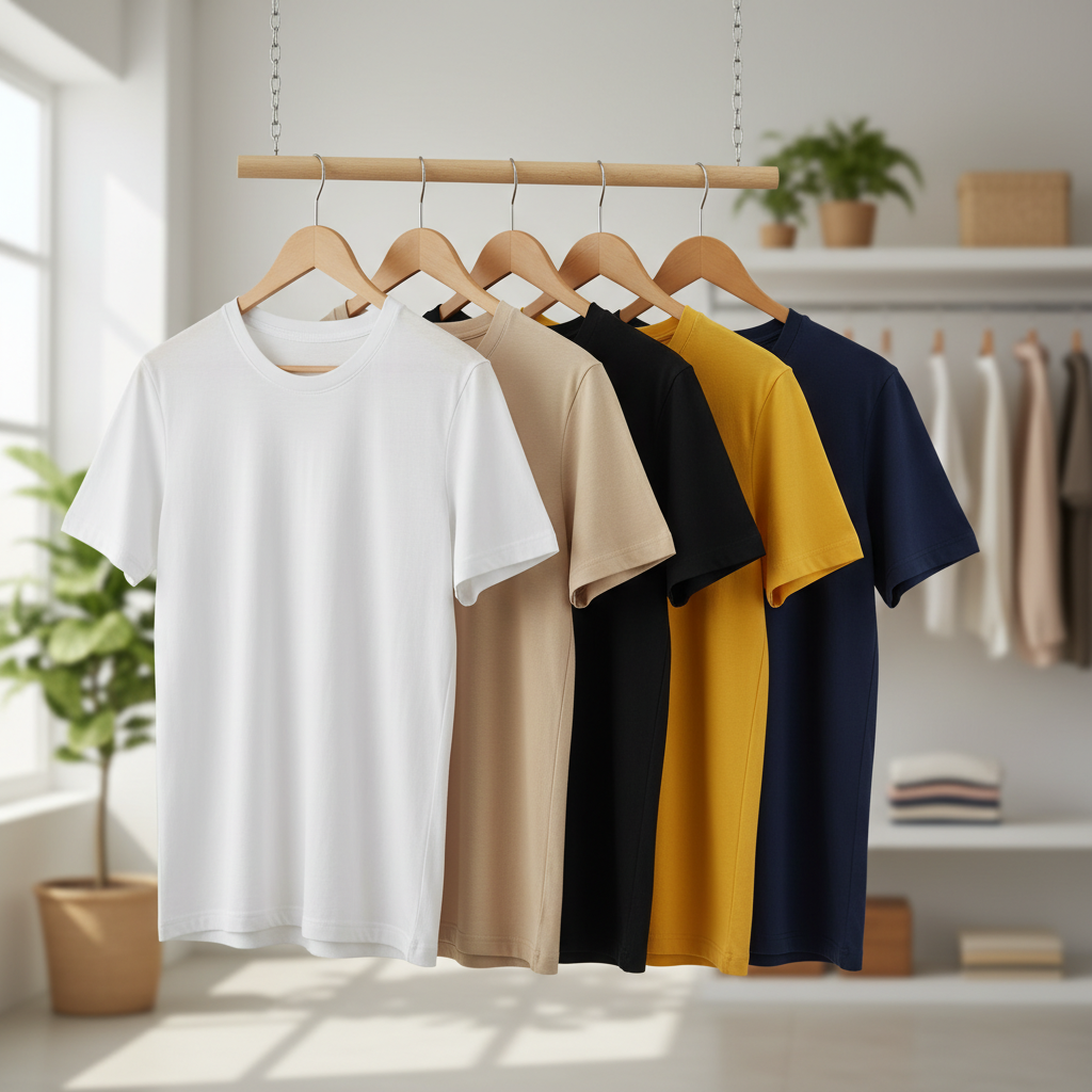 Men's Tshirts Combo (Pack of white, beige, black, mustard, navy)