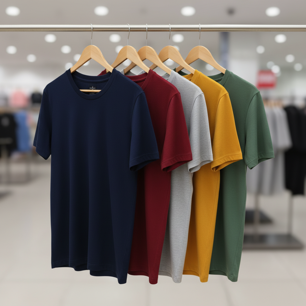 Men's Tshirts Combo (Pack of  Navy, Wine, grey, mustard, pista color)