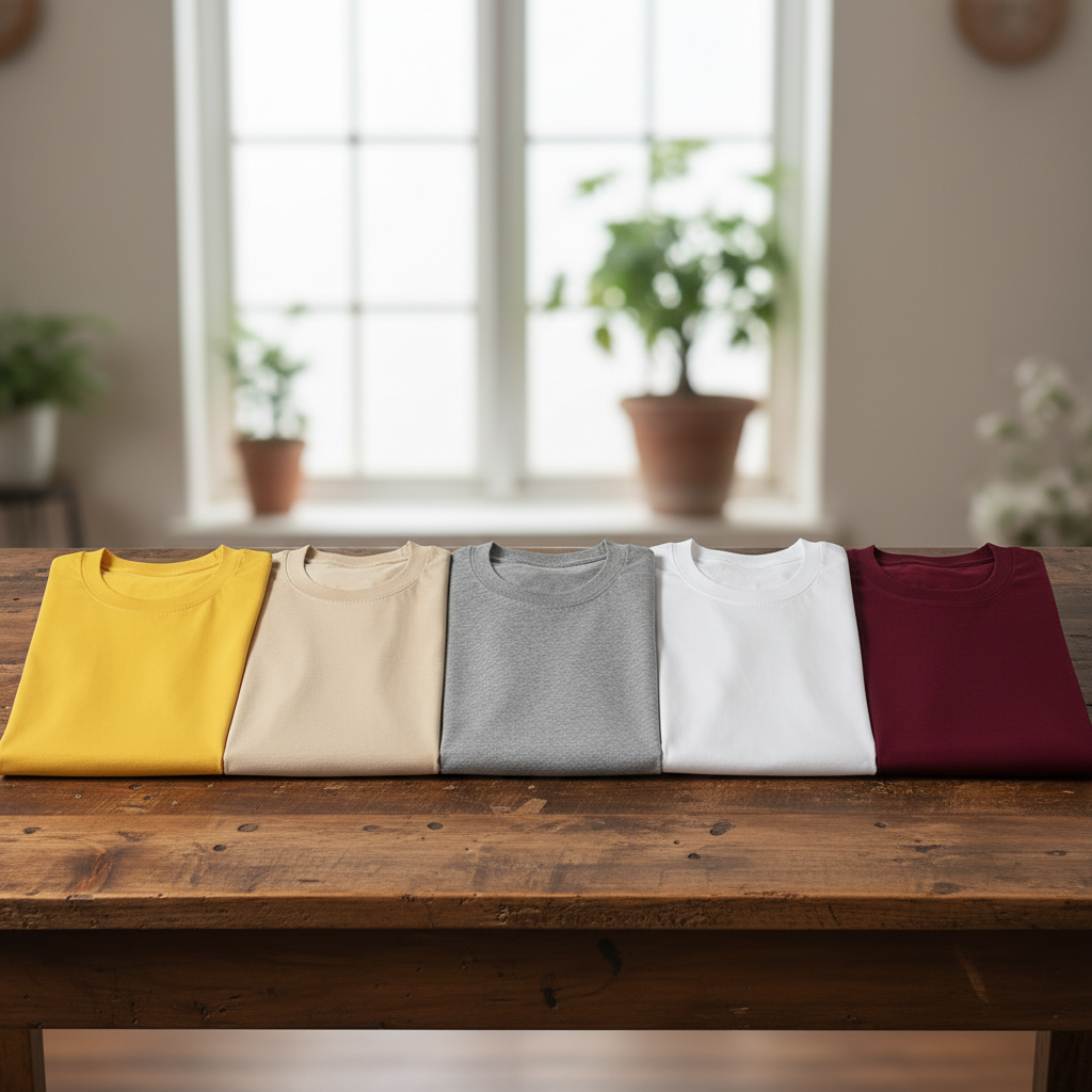 Men's Tshirts Combo (Pack of mustard, beige, grey, white and wine tshirt)