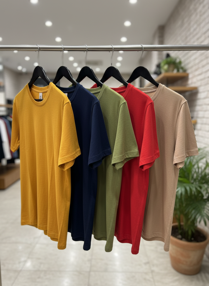 Men's Tshirts Combo (Pack of mustard, navy, pista, red, beige)